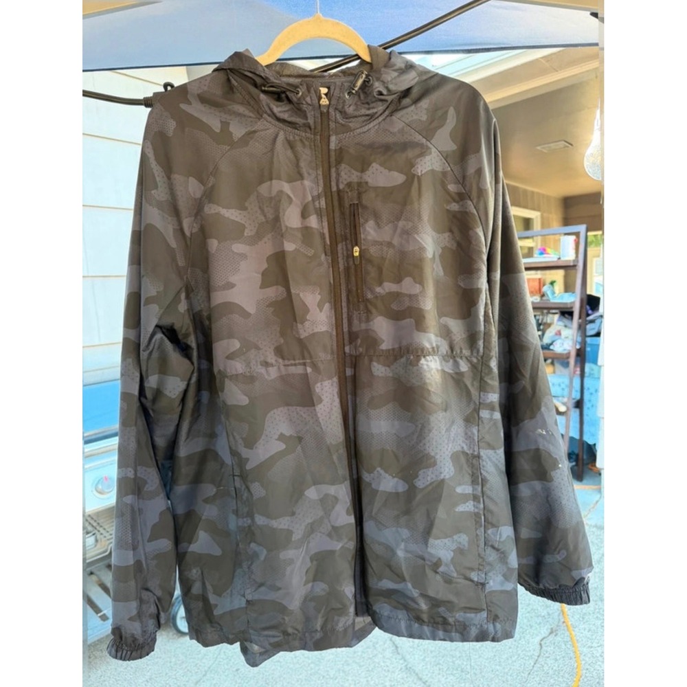 Russell Athletic Mens Camo Windbreaker Jacket Grey Charcoal Full Zip Hood Large